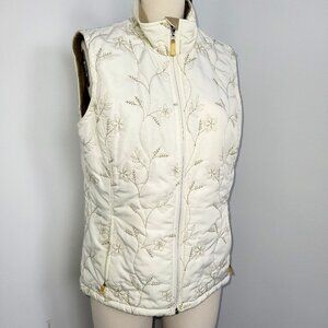 2008 Eddie Bauer Quilted Embroidered Puffer Vest Cream Embordered Floral